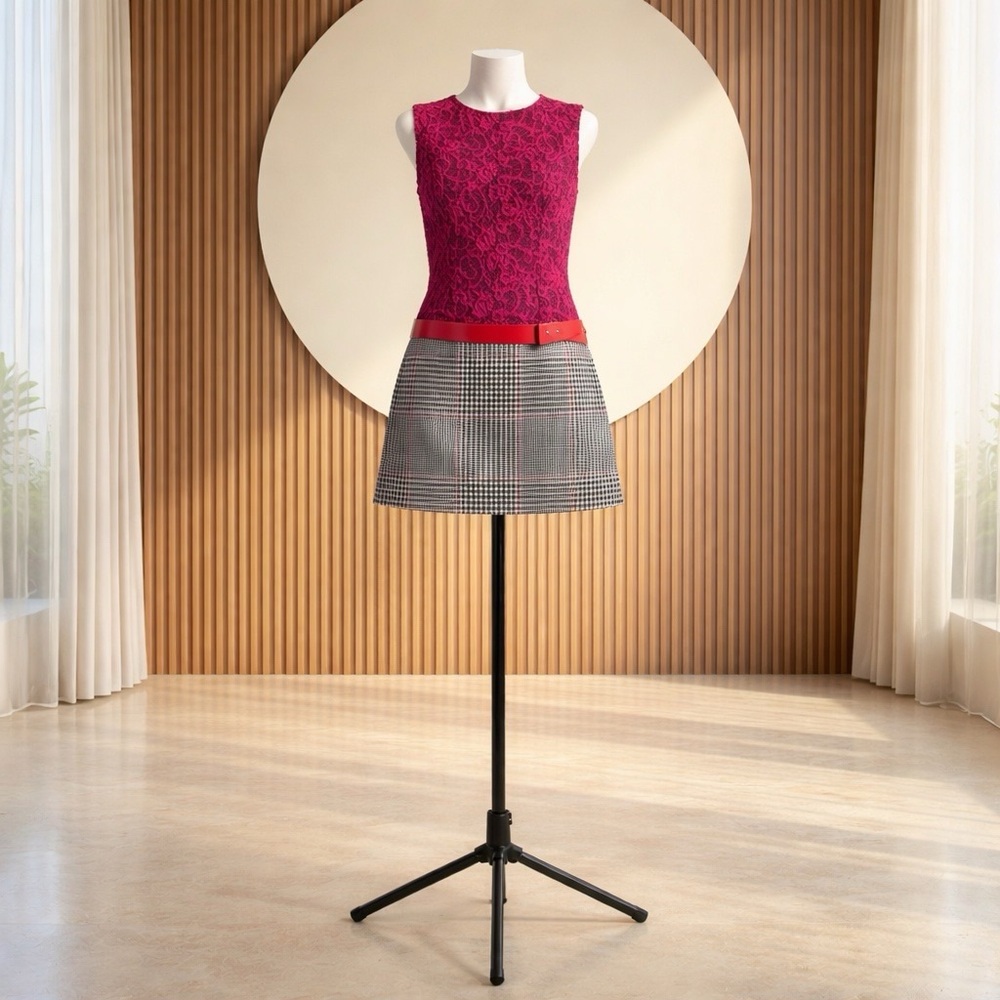 Italian Designer Red Lace Plaid Mini Dress by Gil Santucci